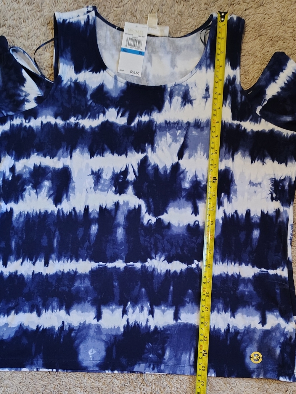 Michael Kors Blue and White Relaxed Cut Out T-Shirt - Picture 8 of 9